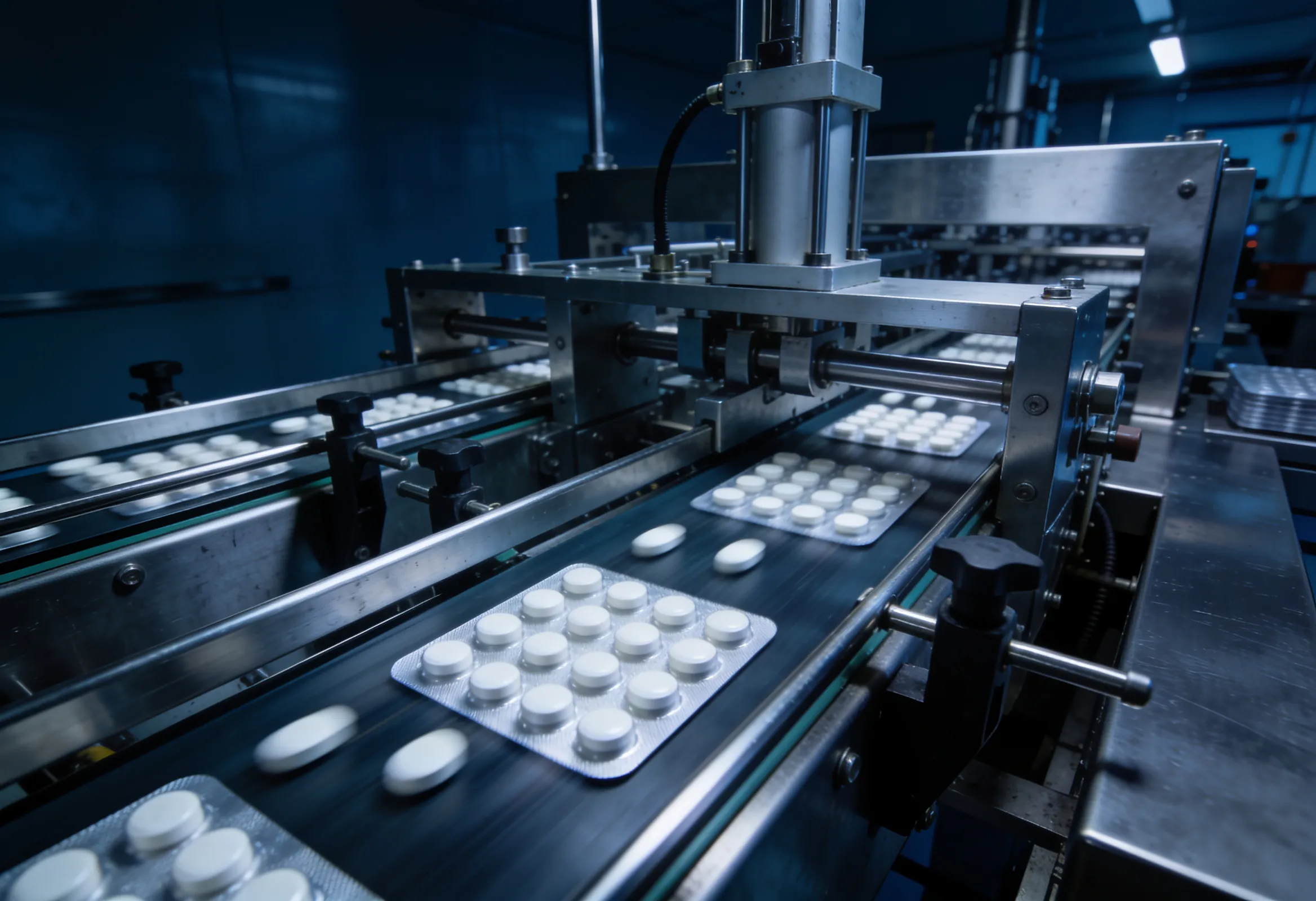 Pharmaceutical tablet production line in a GMP facility